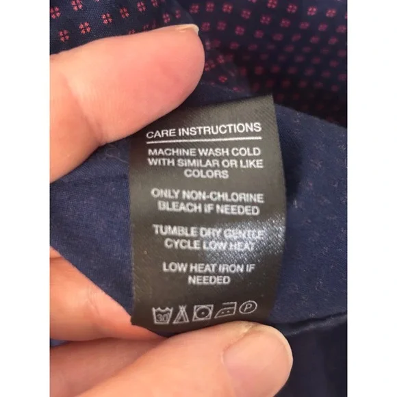 Denim & Flower Mens Slim Fit Navy Blue Pink Micro Dot Cotton Button Up Shirt M - Picture 6 of 9